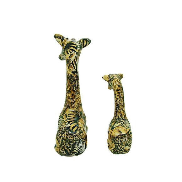 La Vie 1980's Ceramic Giraffe Mother & Baby Safari Patchwork Figurines 2 Pieces - Picture 3 of 12